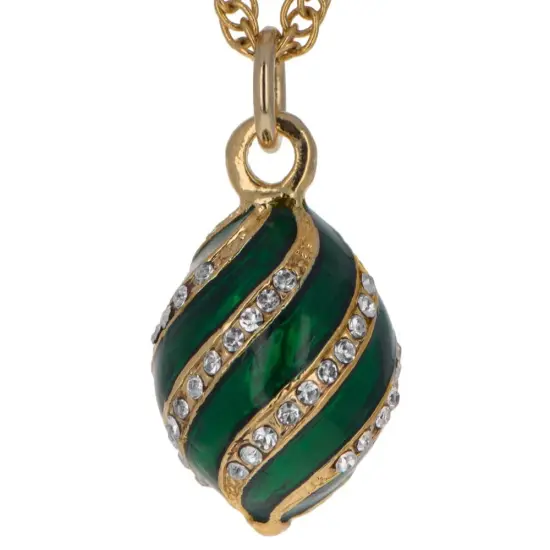 Royal Elegance: Green Enamel & Crystal Egg Pendant Necklace {3}
