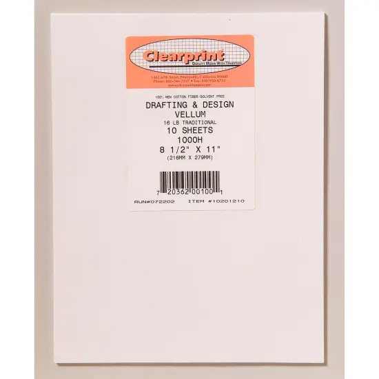 Clearprint 1000H Design Vellum Sheets, 16 lb., 100% Cotton, Pack {1}