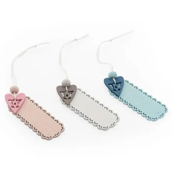 Pink Pre Strung Wooden Tags 1" x 2.5" {6}