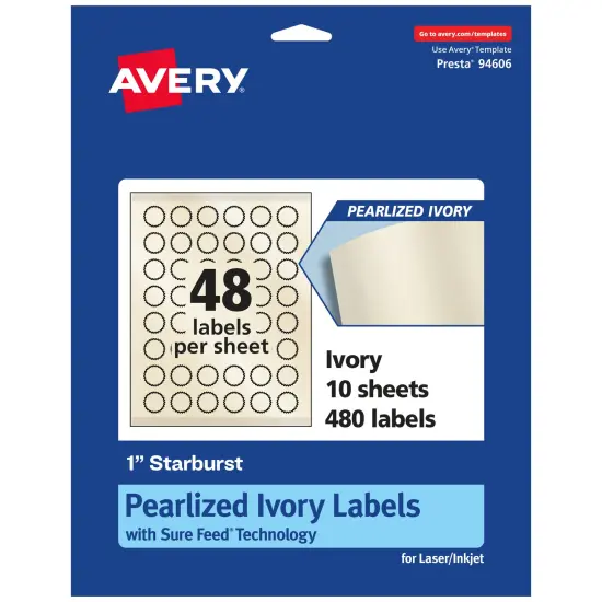 Avery Pearlized Ivory Starburst Labels with Sure Feed Technology, Print-to-the-Edge, 1" {1}