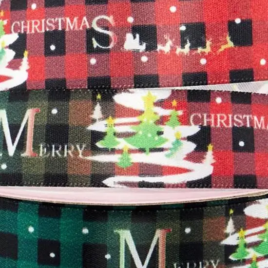 1 Roll Narrow Satin Holiday Ribbon 7/8" x 25 Yards Festive Christmas Ribbon Christmas Plaid {7}