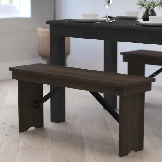Merrick Lane Antique Solid Pine Folding Farmhouse Style Bench Black Wash {7}