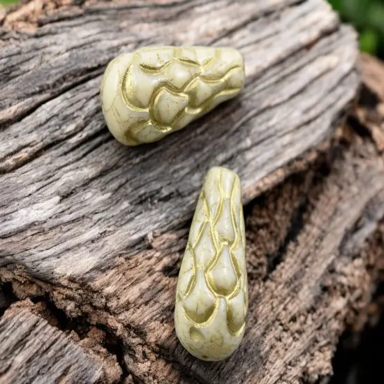 *6* 25x12mm Gold Washed Opaque Beige Mermaid Scale Large Drop Beads {2}