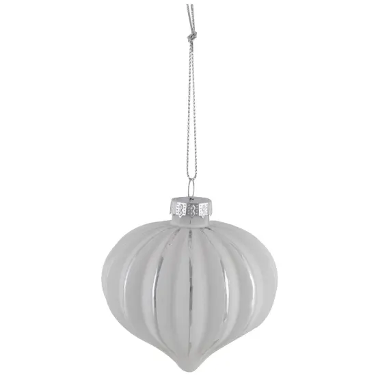 Northlight Striped Ball and Onion Glass Christmas Ornaments - 3" (80mm) - White and Silver- 4ct {7}