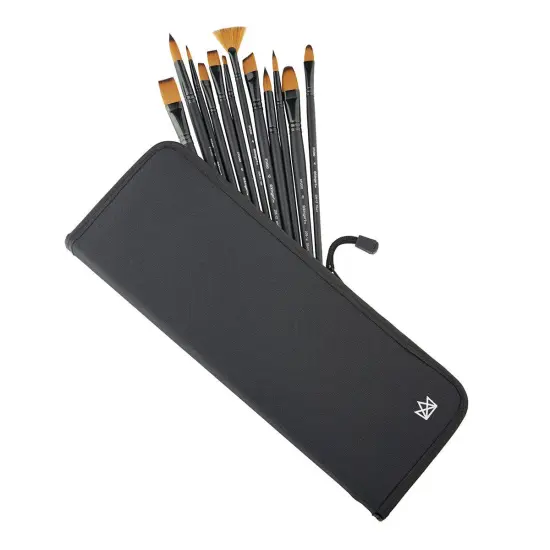 KINGART&reg; Oil & Acrylic Long Handle Brush Set, Synthetic Blend, 12 PC & Case {4}
