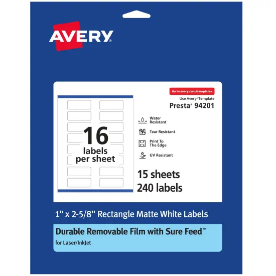 Avery Durable ID Labels with Sure Feed, 1" x 2-5/8" {1}
