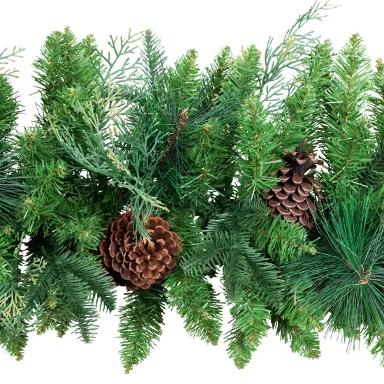 Northlight Pine and Cedar Artificial Christmas Garland with Pinecones- 10' x 15" - Unlit Green {7}
