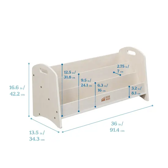 3-Shelf Floor Book Display with Handles, Beginner Bookshelf White Wash {2}