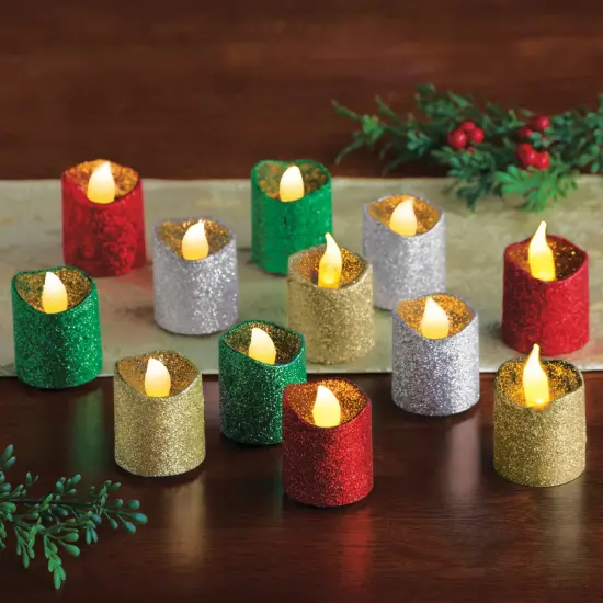 Collections Etc LED Glitter Holiday Flameless Votives - Set of 12 {1}