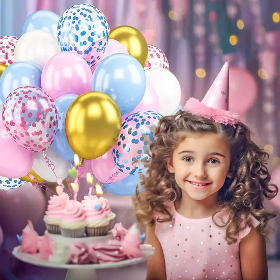 50pcs 12inch Pink Blue White Gold Balloons, Pink and Blue Confetti Balloons for Wedding Birthday Festival Party Decoration {5}