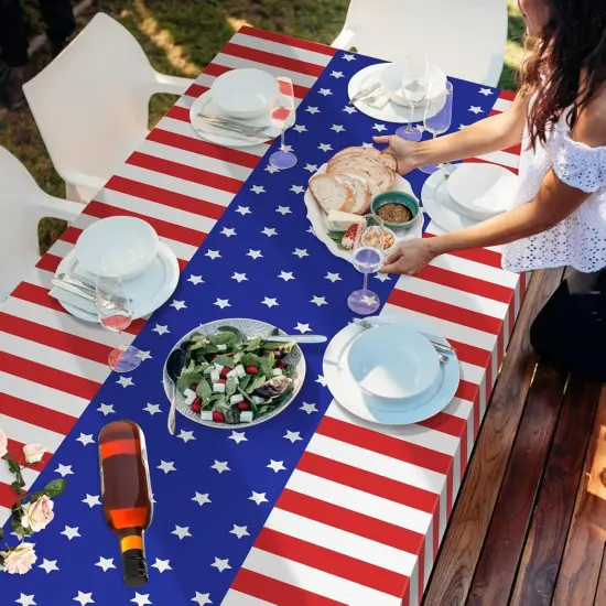 3 Pack Patriotic Tablecloth, Disposable Plastic Tablecloth 54" x 108" Patriotic Decorations {2}