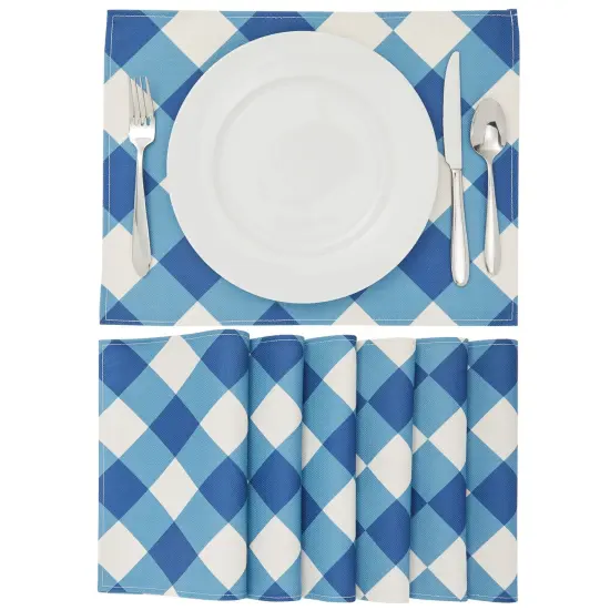 Set of 6 Blue and White Plaid Cloth Placemats, 16.5 x 12.6 Inches Burlap and Polyester Washable Table Mats with Buffalo Design, Farmhouse-Style Dining Table Decorations {1}