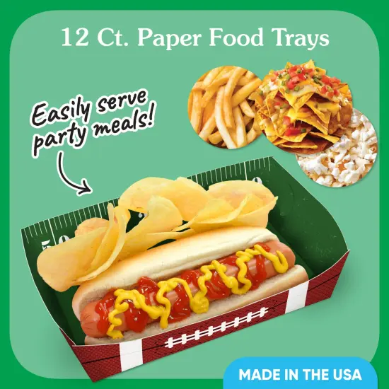 Big Dot of Happiness Football Party Paper Food Trays, Disposable Double-Sided Paper Food Holders for Nachos, Hot Dogs, French Fries - 12 Ct {3}
