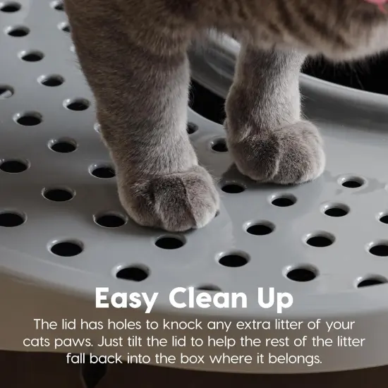 IRIS USA Oval Top Entry Cat Litter Box with Litter Catching Lid, Privacy Walls and Scoop Black/Gray {3}