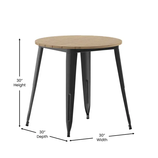 Merrick Lane Dryden Indoor/Outdoor Dining Table, 30" Round All Weather Poly Resin Top with Steel Base BrownTop/BlackFrame {5}