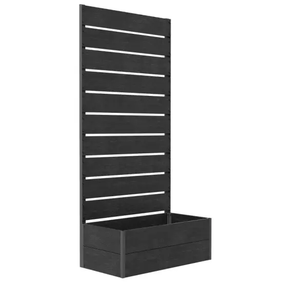 Outdoor Raised Bed Planter with Slatted Fence Trellis in Wood Finish Black {1}