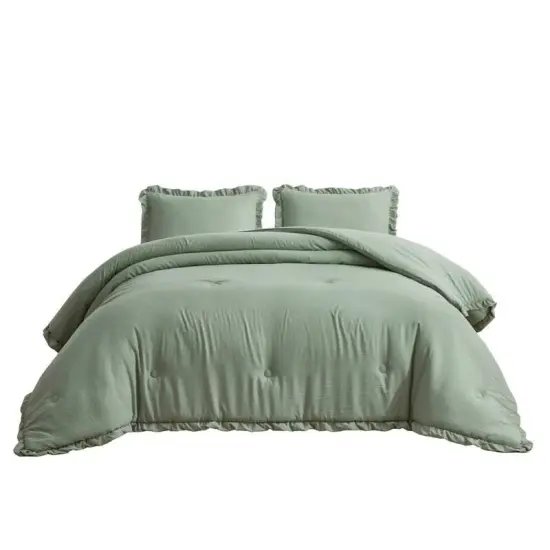 Stone Washed Ruffled Edge Microfiber Comforter Set {2}