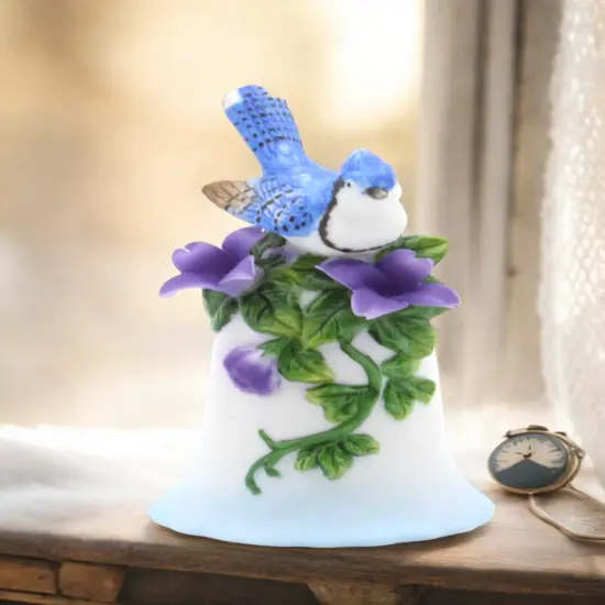 Ceramic Blue Jay Bird Bell, Birdwatcher Gift, Gift for Her, Gift for Mom, Home Decor {1}