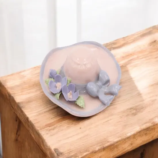 Ceramic Pink Hat with Flowers Figurine, Home Decor, Gift for Her, Gift for Mom {1}