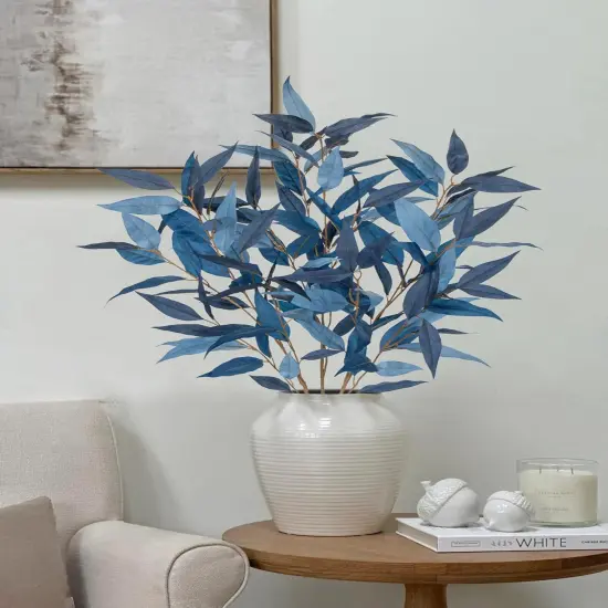 32 Inch Artificial Eucalyptus Leaves and Stems - Navy Blue {3}