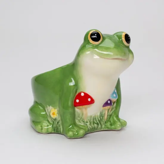 Ceramic Frog with Mushrooms Flower Pot, Spring Decor, Frog Lover Gift, Living Room Frog Decor {5}