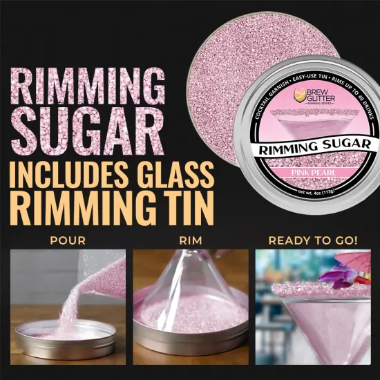 Brew Glitter - Pink Pearl Rimming Sugar (4oz, 1x Bar Tin) Cocktail Garnish for Mixed Drinks & Refreshments {3}