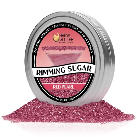 Brew Glitter - Red Pearl Rimming Sugar (4oz, 1x Bar Tin) Cocktail Garnish for Mixed Drinks & Refreshments {4}