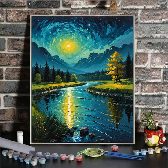 Mountain Tree Oil Painting Kit Adults' Paint-By-Number Kits,16x20 Inch {2}