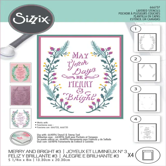 Sizzix A6 Layered Stencils 4/Pkg by Jen Long-Merry & Bright #3 {1}