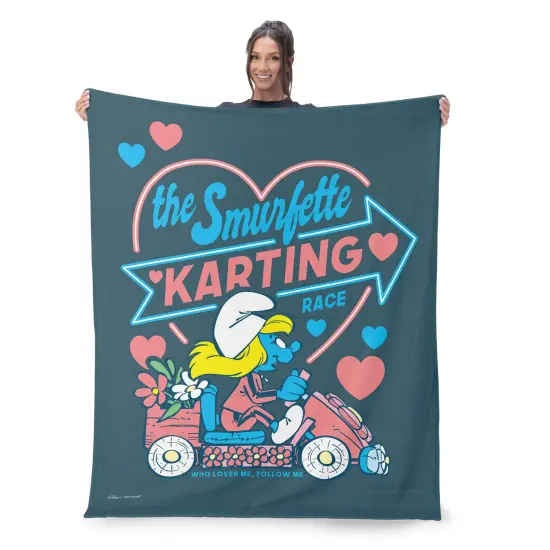 Smurfs Silk Touch Sherpa Throw Blanket Smurfette Karting {2}