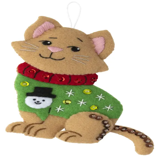 Bucilla Felt Ornaments Applique Kit Set Of 6-Cats In Ugly Sweaters {7}