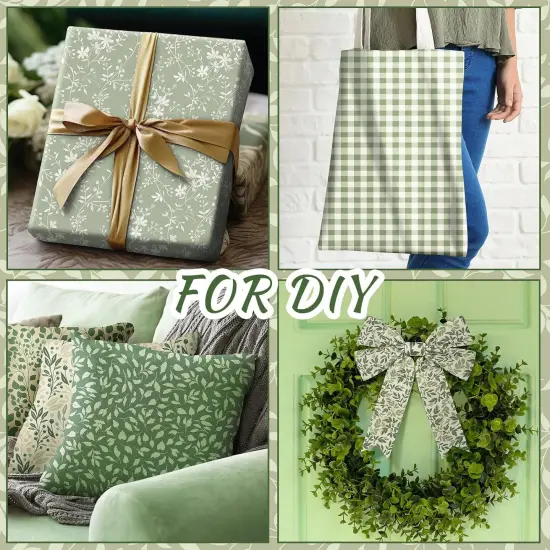 10 Pcs Sage Green Floral Quilting Fabric - 18 x 22 Inch {4}