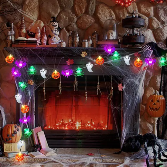 Pumpkin Ghost Bat Spider String Lights Battery {3}