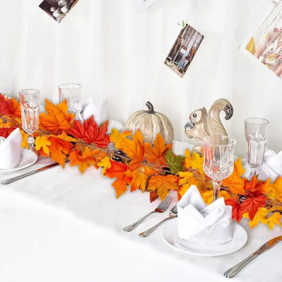 2 Pack 5.5ft/Pieces Fake Fall Maple Leaves Garland {3}