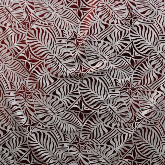 1 Yard Monstera Leaf Tiara Fabric, Foil Print Polyester, 36in L x 60in W White & Red {1}