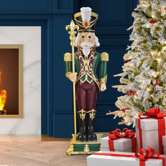 Haute Decor 35 inch Tall Solid Resin Decorative Holiday Nutcracker with Fleur de Lis {3}