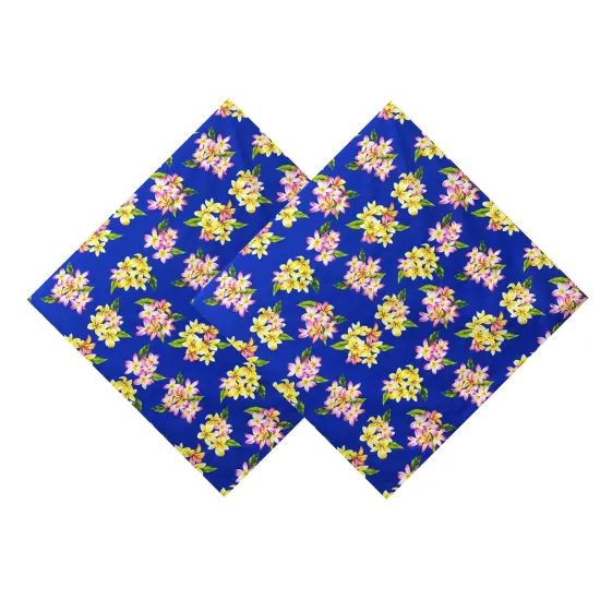 1 Yard Plumeria Clusters Poly Cotton Fabric Tropical Floral Print 45 Inch Width Navy {4}