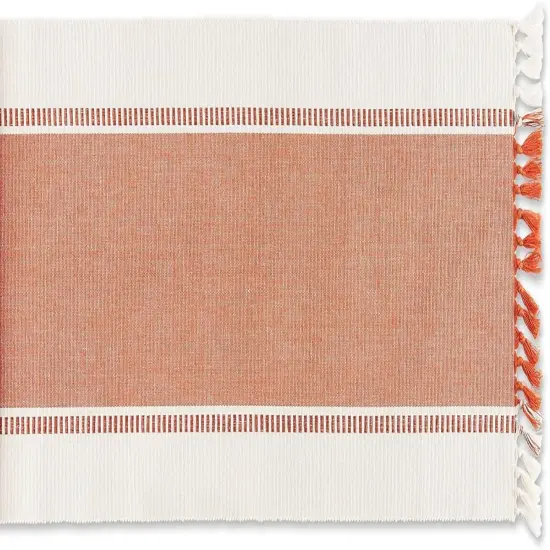 Dobby Stripe Woven Table Runner, 13x72 (13x77.5, Fringe Included), Burnt Orange {2}