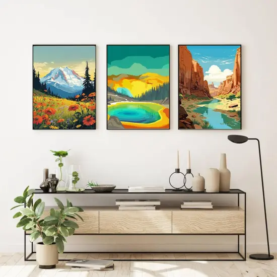 3 Pack Paint by Number for Adults Framed Canvas, National Park DIY Arts - 9 * 12 Inch {3}