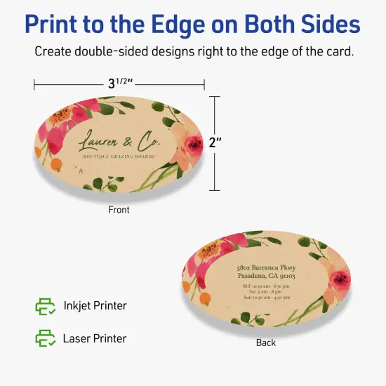 Avery Printable Oval Business Cards, Sure Feed Technology, 2" x 3-1/2", Matte Kraft Brown Cardstock, Print-to-The-Edge, Laser/Inkjet Printable, 80 Total {12}