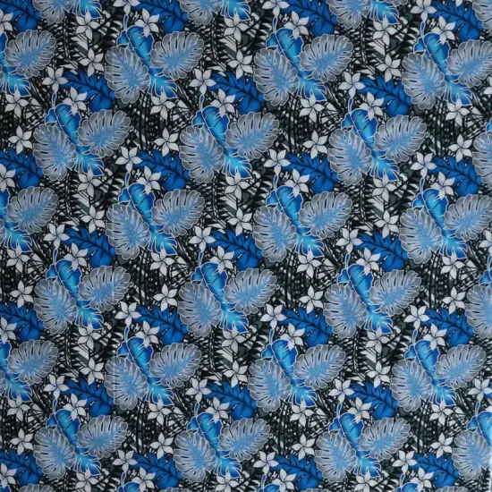 1 Yard Tiare Split Leaf Monstera Lightweight Poly Cotton Fabric 44/45 inch Width Royal {1}