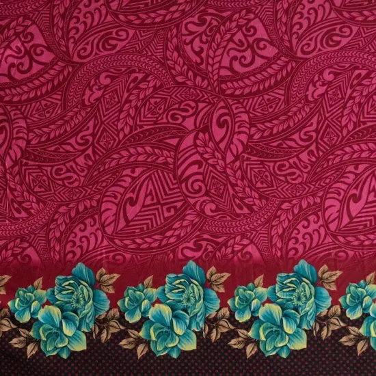 1 Yard Traditional Polynesian Tattoo Rose Fabric, Peachskin Polyester, 45 Inches Width Fuchsia {1}