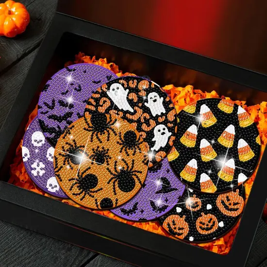 8 PCS Halloween Coasters with Holder - DIY Diamond Art Kit (Halloween-2) {5}