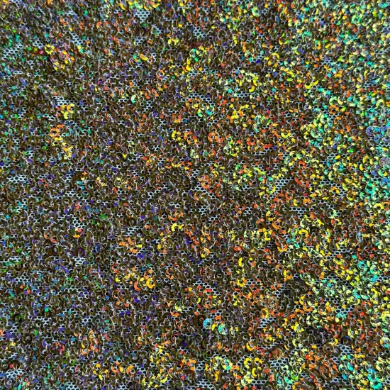 1 Yard Glitz Sequins Power Mesh Dancewear Fabric 36/60 Inch Width Hologram Gold {1}