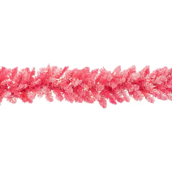 Northlight Pre-lit Flocked Artificial Christmas Garland - 9' x 12" - Pink - Clear Lights {5}