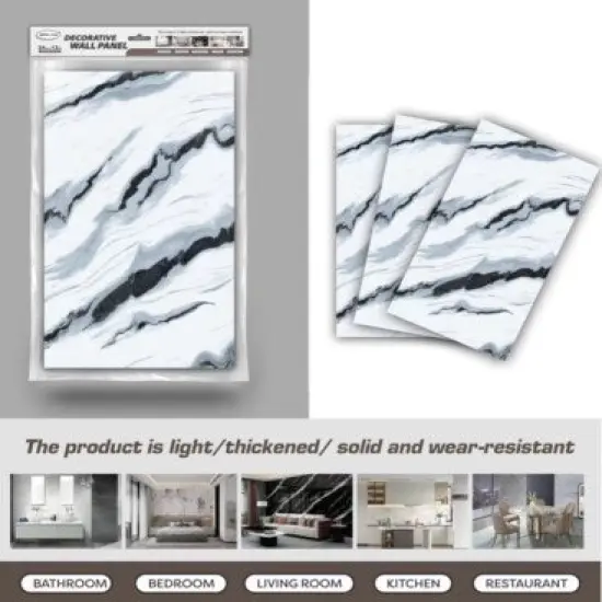 6 Pack of Marble Peel and Stick Backsplash Waterproof Washroom Wall Panels - 11.8"x23.6" BLACK MARBLE {3}