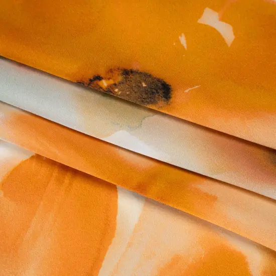 1 Yard Orange & Golden Yellow Watercolor Floral Silk Charmeuse 16MM, 53" Wide, Made in Italy {3}
