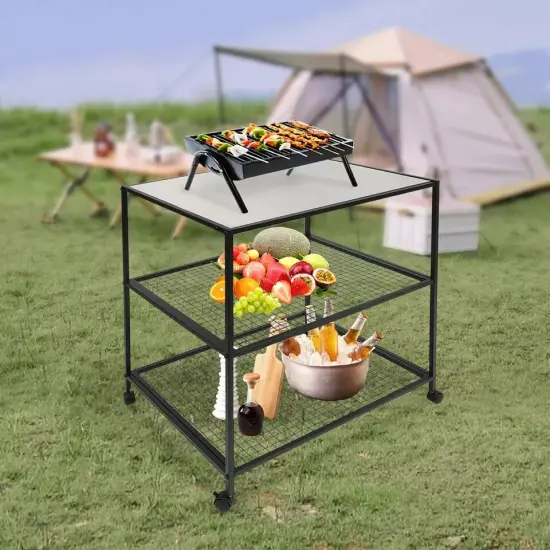 Outdoor Food Prep Cart Storage Cabinet Rack Barbecue Grilling Grid Table {4}