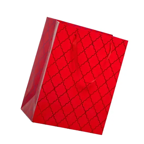 Red & Silver Diamond Grid Euro Tote 10.25" x 4.75" x 12.625" Stylish {5}