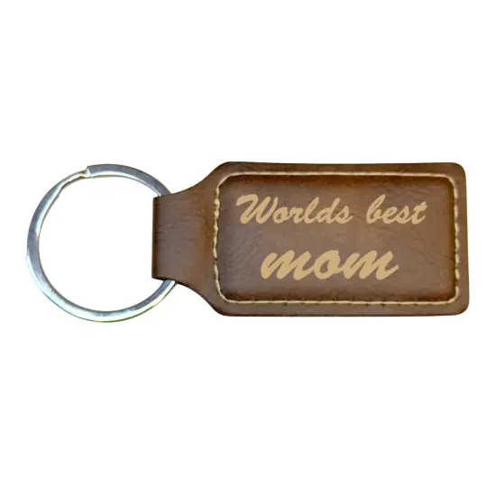 Keychain - Rectangle - Worlds best mom - Leather Black/Silver {5}